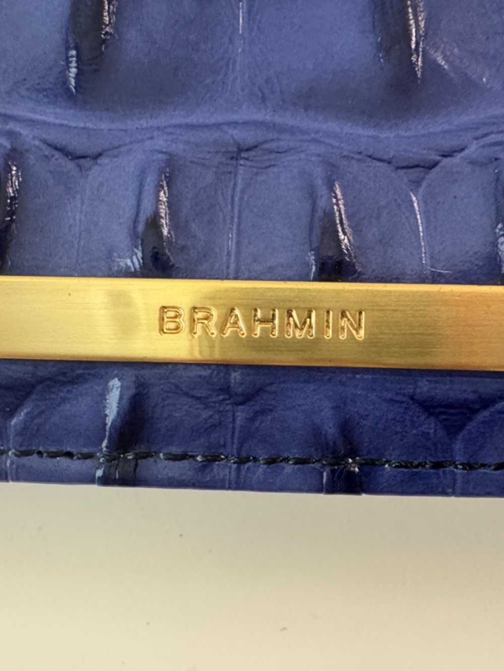 Brahmin Navy Embossed Croc Leather Wristlet with Gold Hardware - Picture 4 of 7